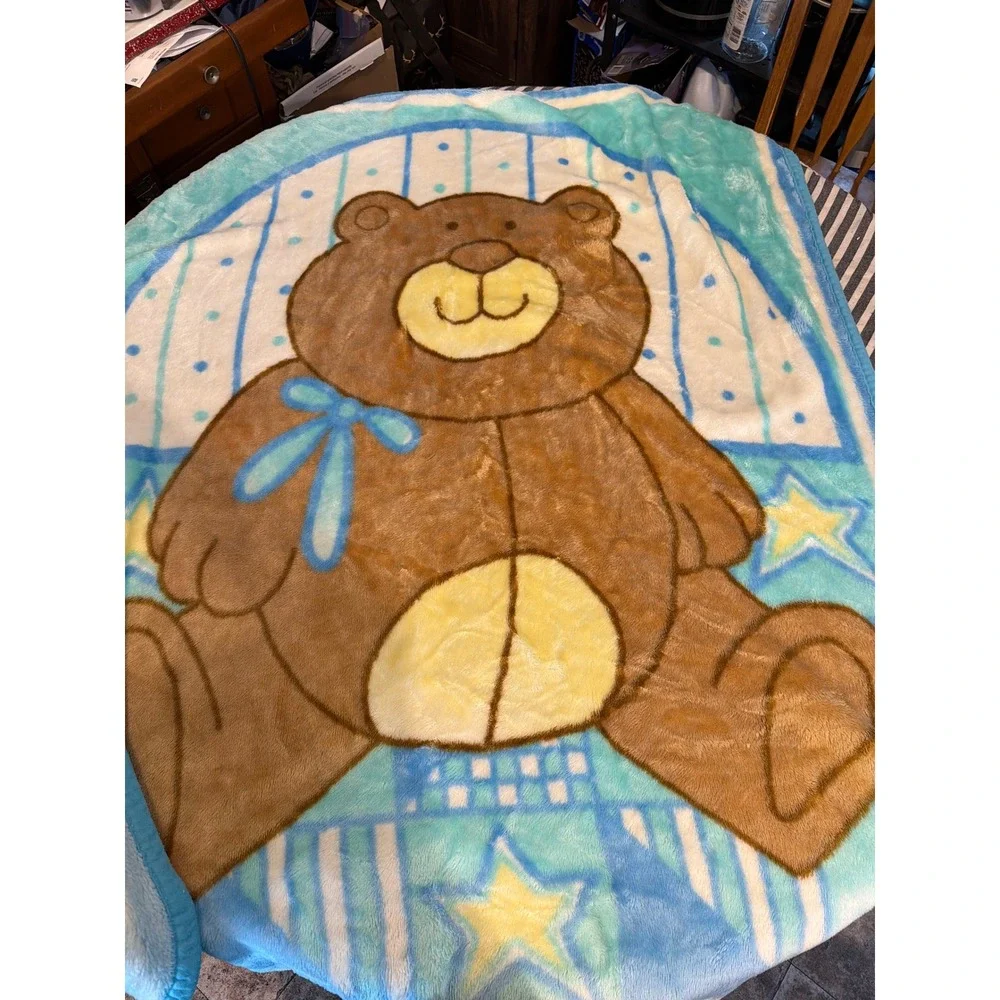 Vintage Stan Marcos Teddy Bear Plush Fleece Baby Blanket